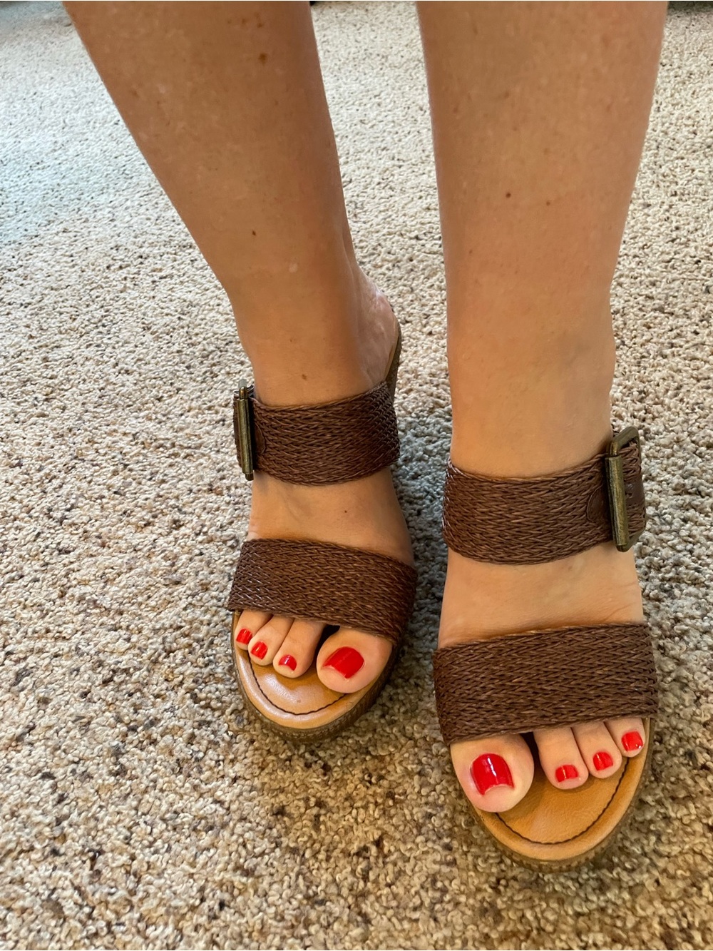 boc Brown Woven Double-Strap Buckle Sandals